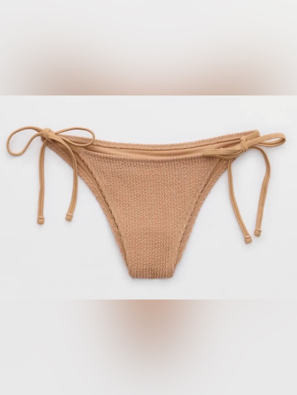 NWT Aerie Shimmery Crinkle Cheekiest Tie Bikini Bottom in Tan - Sz L